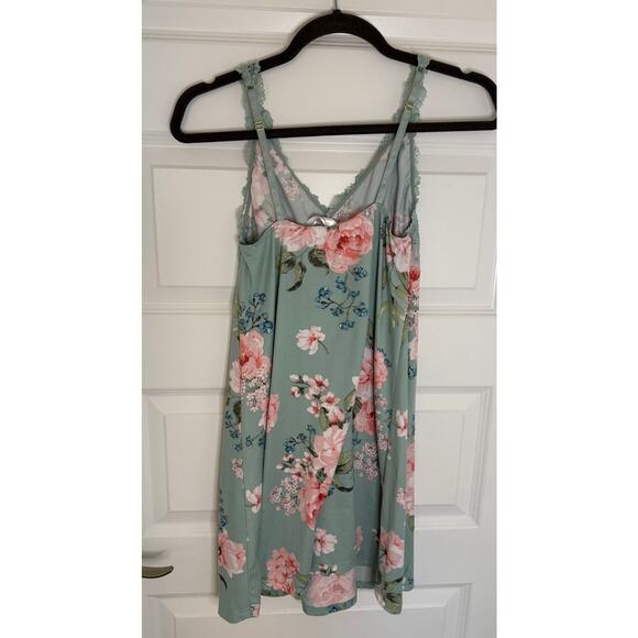Flora Nikrooz Green Floral Lace Nightgown Slip Dress Small – Romantic Sleepwear - Picture 2 of 7